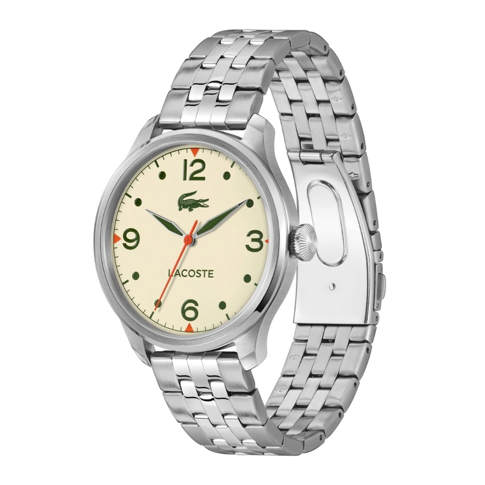 New Lacoste 2011400 Men's Tiebreaker Ivory Dial Watch Stainless Steel Strap 43mm